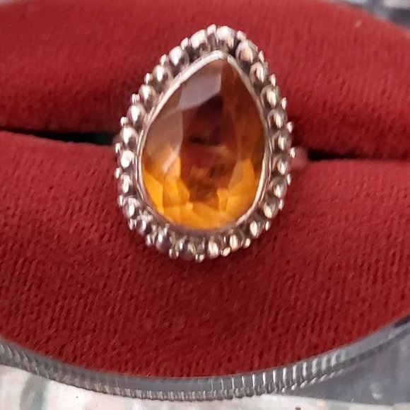 Sterling Orange tear drop  ring size 6.5 - Picture 5 of 12